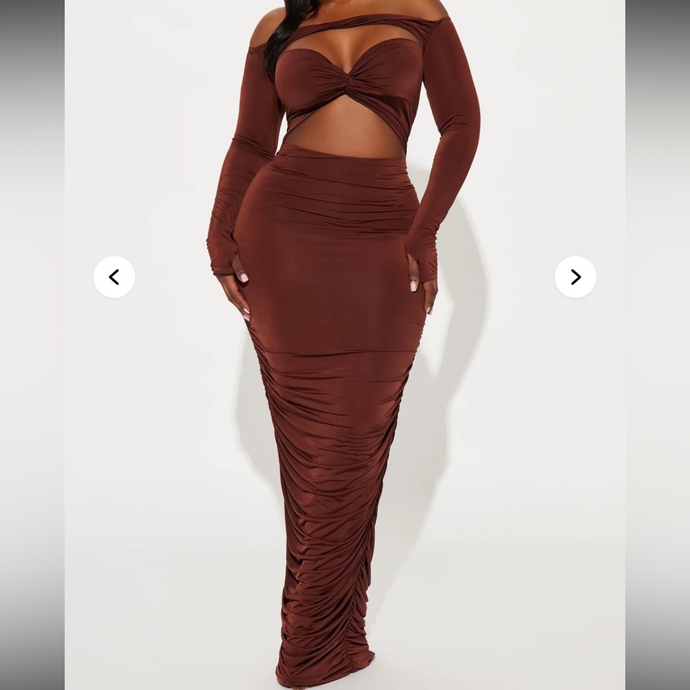 Fashion Nova Brown Off-Shoulder Dress